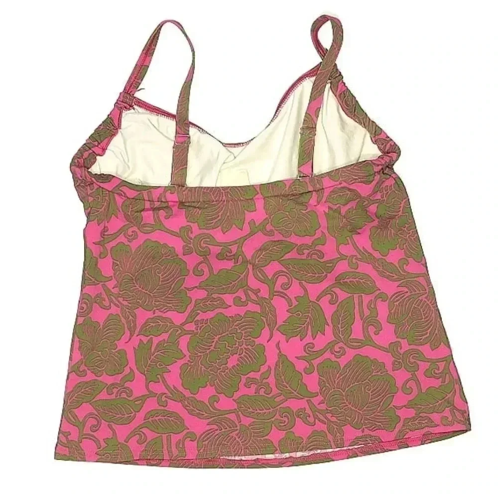 Lands’ End Pink & Green Tropical Floral Print Tankini Swimsuit Top Size 8